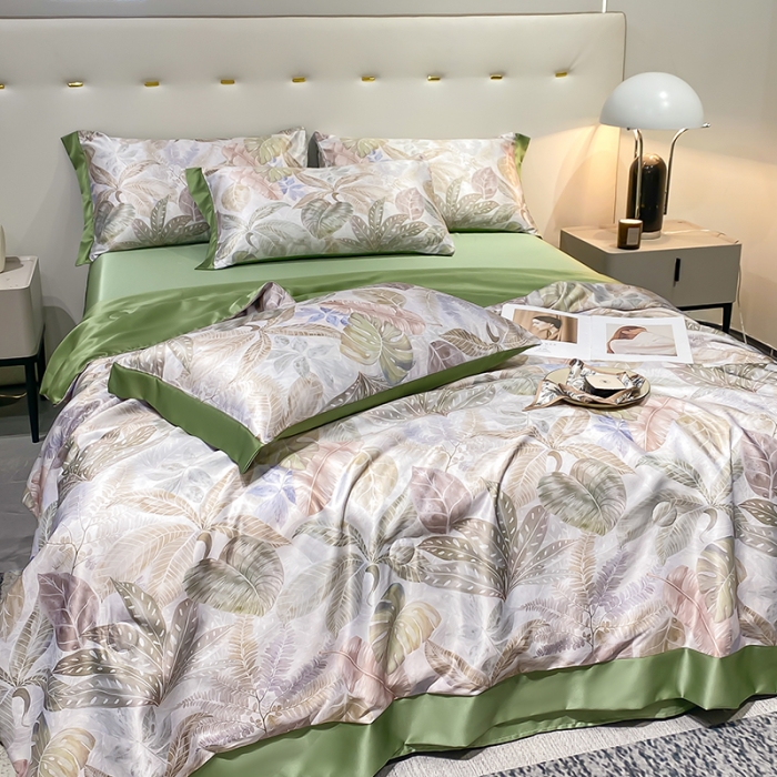 91家纺网 家纺一手货源 找家纺 澳梵家居 2023新款3M工艺雪莲天丝夏被四件套 曼舞