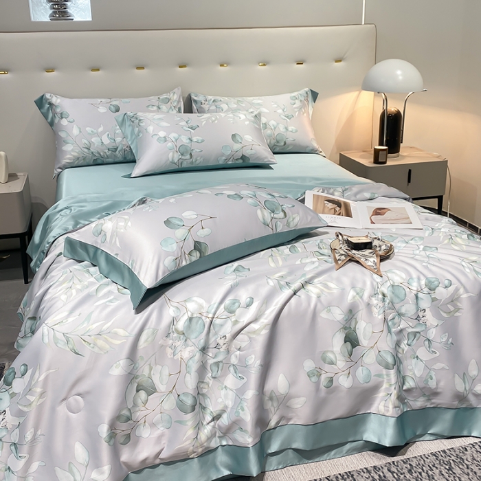 91家纺网 家纺一手货源 找家纺 澳梵家居 2023新款3M工艺雪莲天丝夏被四件套 梦薇