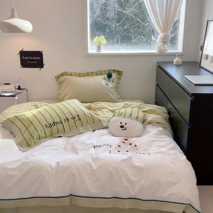 91家纺网 家纺一手货源 找家纺 桔子 2023新款40支13374刺绣四件套 hao事花生