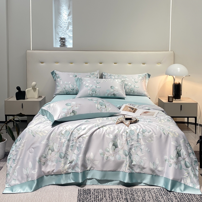 91家纺网 家纺一手货源 找家纺 澳梵家居 2023新款3M工艺雪莲天丝夏被四件套 梦薇