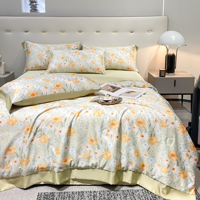 91家纺网 家纺一手货源 找家纺 澳梵家居 2023新款3M工艺雪莲天丝夏被四件套 莫奈花园