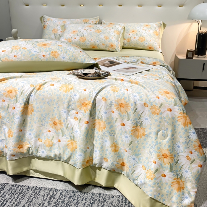 91家纺网 家纺一手货源 找家纺 澳梵家居 2023新款3M工艺雪莲天丝夏被四件套 莫奈花园