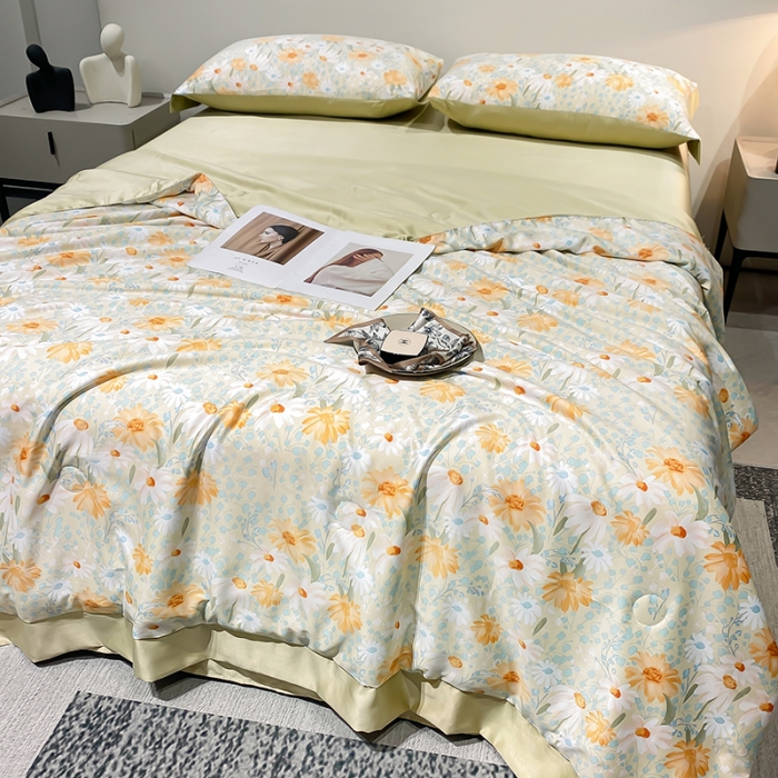 91家纺网 家纺一手货源 找家纺 澳梵家居 2023新款3M工艺雪莲天丝夏被四件套 莫奈花园