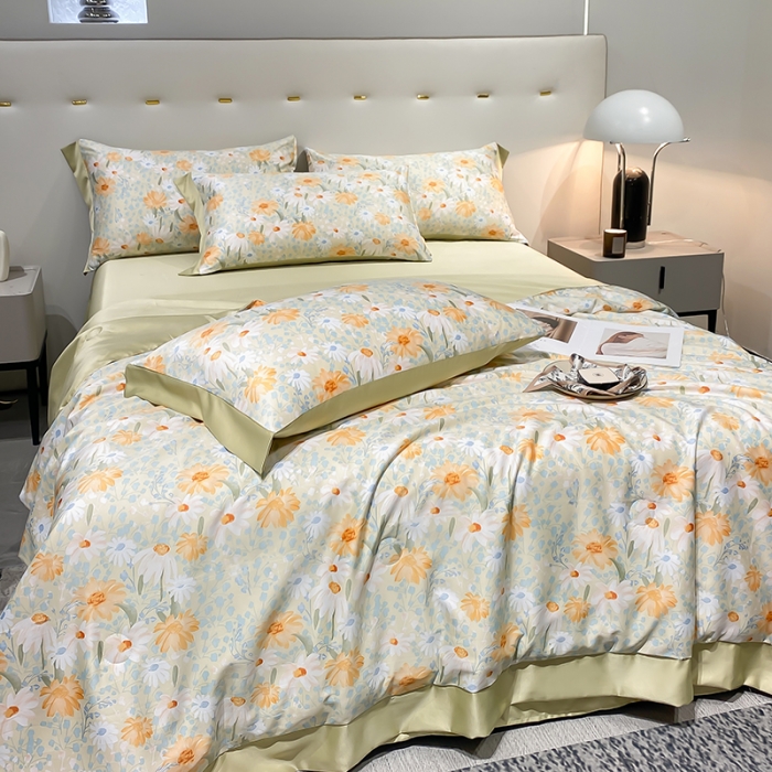 91家纺网 家纺一手货源 找家纺 澳梵家居 2023新款3M工艺雪莲天丝夏被四件套 莫奈花园