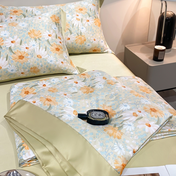 91家纺网 家纺一手货源 找家纺 澳梵家居 2023新款3M工艺雪莲天丝夏被四件套 莫奈花园