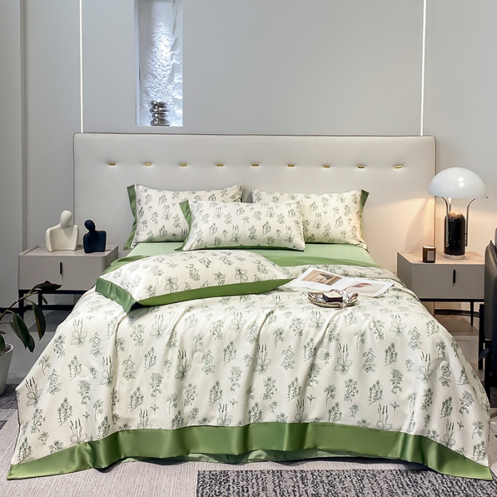 91家纺网 家纺一手货源 找家纺 澳梵家居 2023新款3M工艺雪莲天丝夏被四件套 七里香