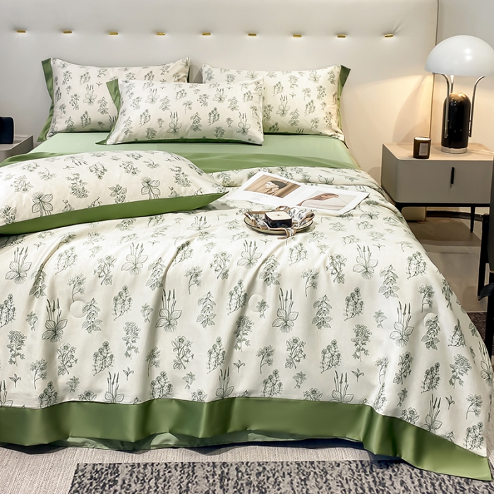 91家纺网 家纺一手货源 找家纺 澳梵家居 2023新款3M工艺雪莲天丝夏被四件套 七里香