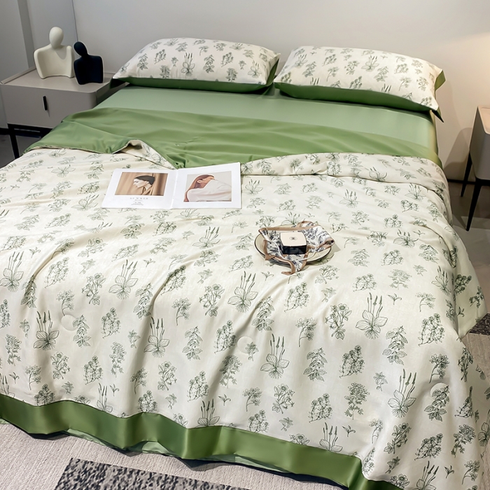 91家纺网 家纺一手货源 找家纺 澳梵家居 2023新款3M工艺雪莲天丝夏被四件套 七里香