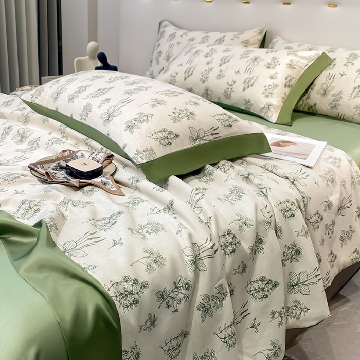 91家纺网 家纺一手货源 找家纺 澳梵家居 2023新款3M工艺雪莲天丝夏被四件套 七里香