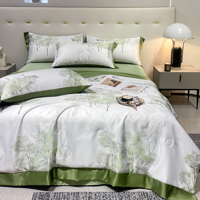 91家纺网 家纺一手货源 找家纺 澳梵家居 2023新款3M工艺雪莲天丝夏被四件套 山中来信