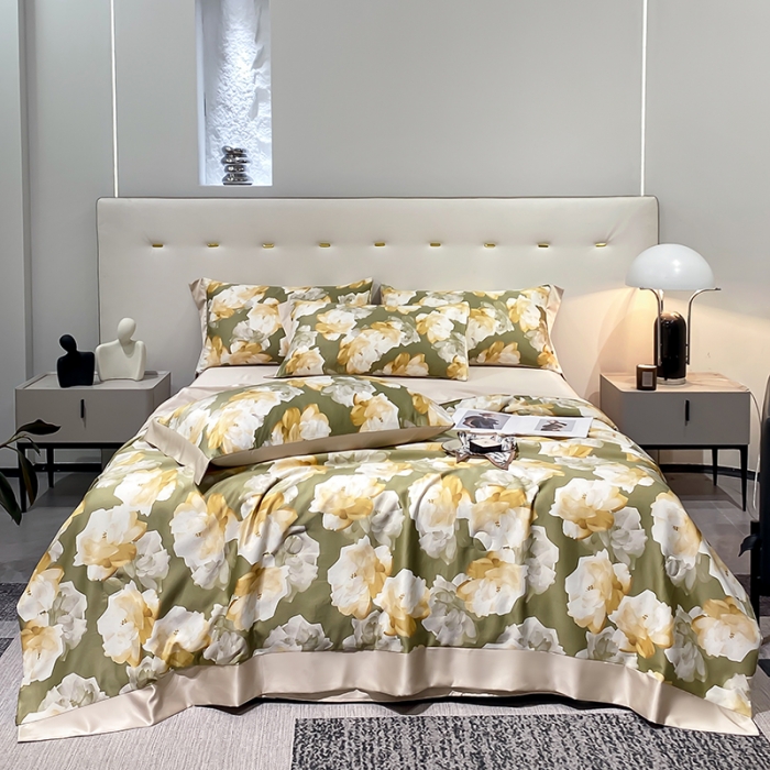 91家纺网 家纺一手货源 找家纺 澳梵家居 2023新款3M工艺雪莲天丝夏被四件套 盛放