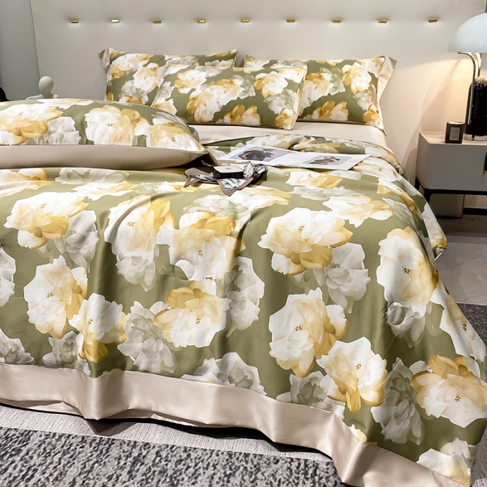 91家纺网 家纺一手货源 找家纺 澳梵家居 2023新款3M工艺雪莲天丝夏被四件套 盛放