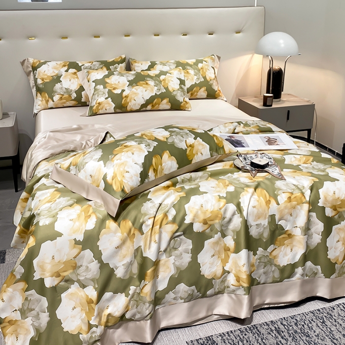 91家纺网 家纺一手货源 找家纺 澳梵家居 2023新款3M工艺雪莲天丝夏被四件套 盛放