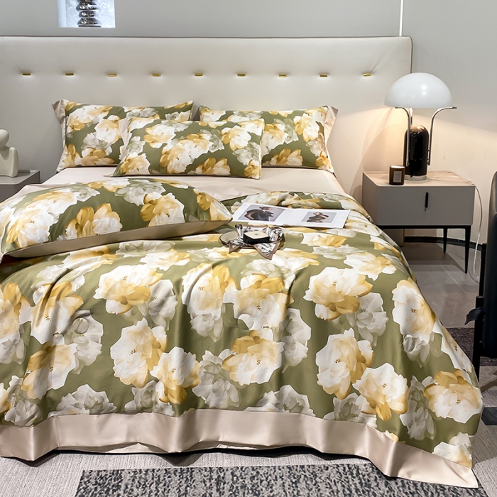 91家纺网 家纺一手货源 找家纺 澳梵家居 2023新款3M工艺雪莲天丝夏被四件套 盛放