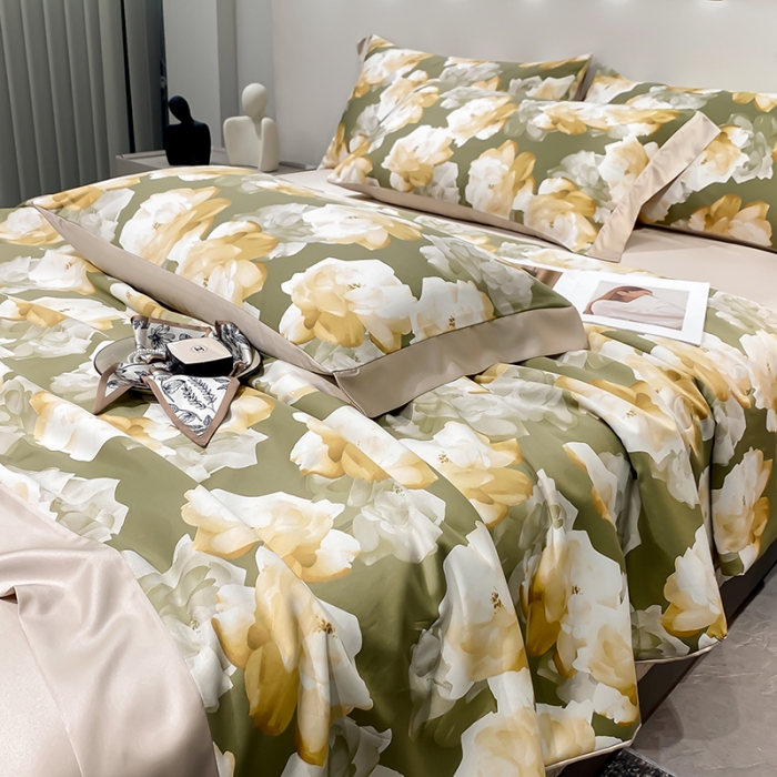 91家纺网 家纺一手货源 找家纺 澳梵家居 2023新款3M工艺雪莲天丝夏被四件套 盛放