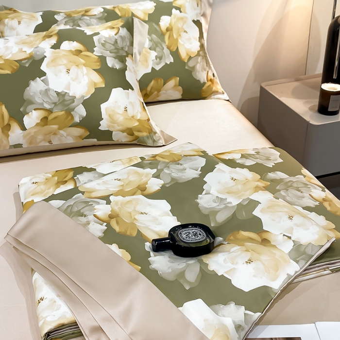 91家纺网 家纺一手货源 找家纺 澳梵家居 2023新款3M工艺雪莲天丝夏被四件套 盛放