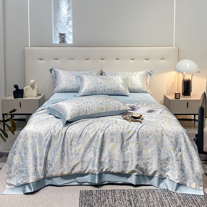 91家纺网 家纺一手货源 找家纺 澳梵家居 2023新款3M工艺雪莲天丝夏被四件套 睡莲