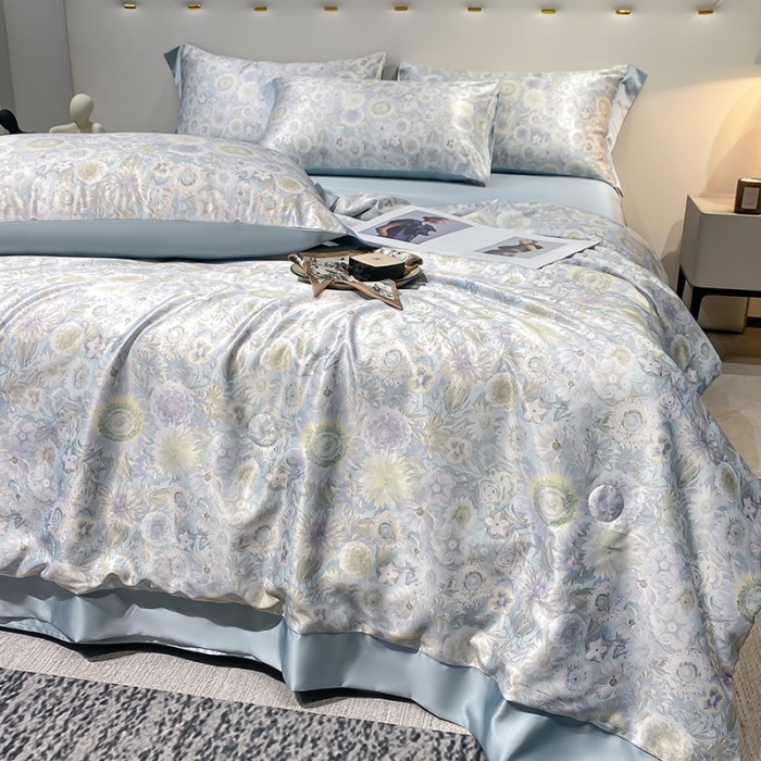 91家纺网 家纺一手货源 找家纺 澳梵家居 2023新款3M工艺雪莲天丝夏被四件套 睡莲