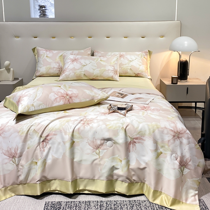 91家纺网 家纺一手货源 找家纺 澳梵家居 2023新款3M工艺雪莲天丝夏被四件套 夏花