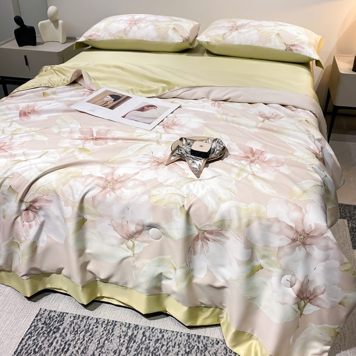 91家纺网 家纺一手货源 找家纺 澳梵家居 2023新款3M工艺雪莲天丝夏被四件套 夏花