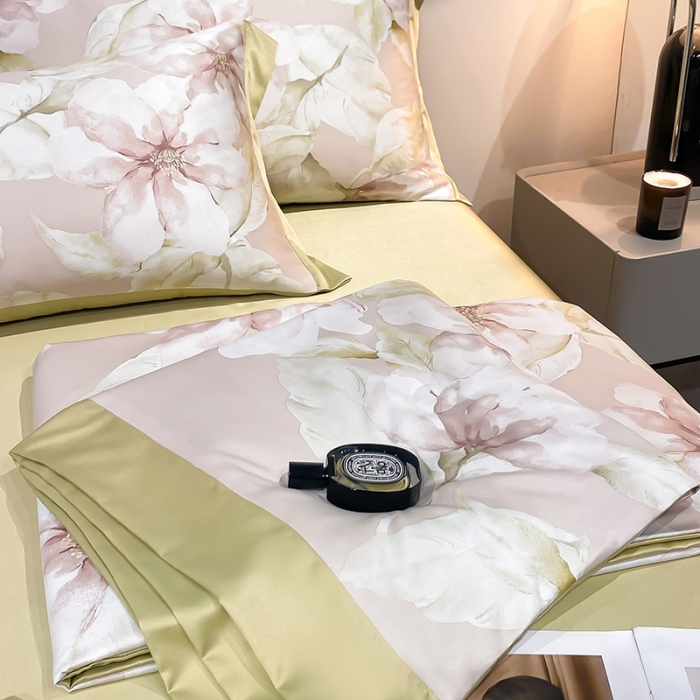 91家纺网 家纺一手货源 找家纺 澳梵家居 2023新款3M工艺雪莲天丝夏被四件套 夏花