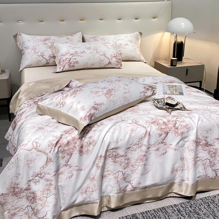 91家纺网 家纺一手货源 找家纺 澳梵家居 2023新款3M工艺雪莲天丝夏被四件套 烟雨集