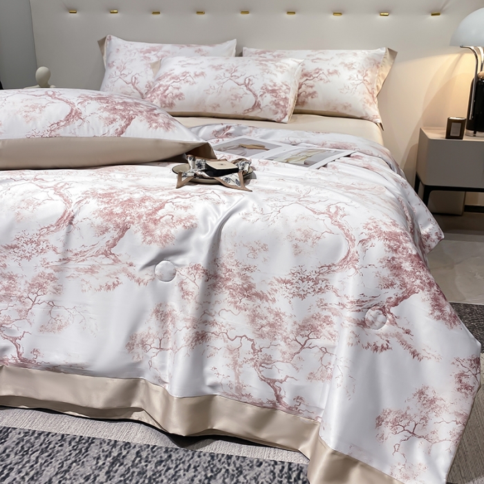 91家纺网 家纺一手货源 找家纺 澳梵家居 2023新款3M工艺雪莲天丝夏被四件套 烟雨集