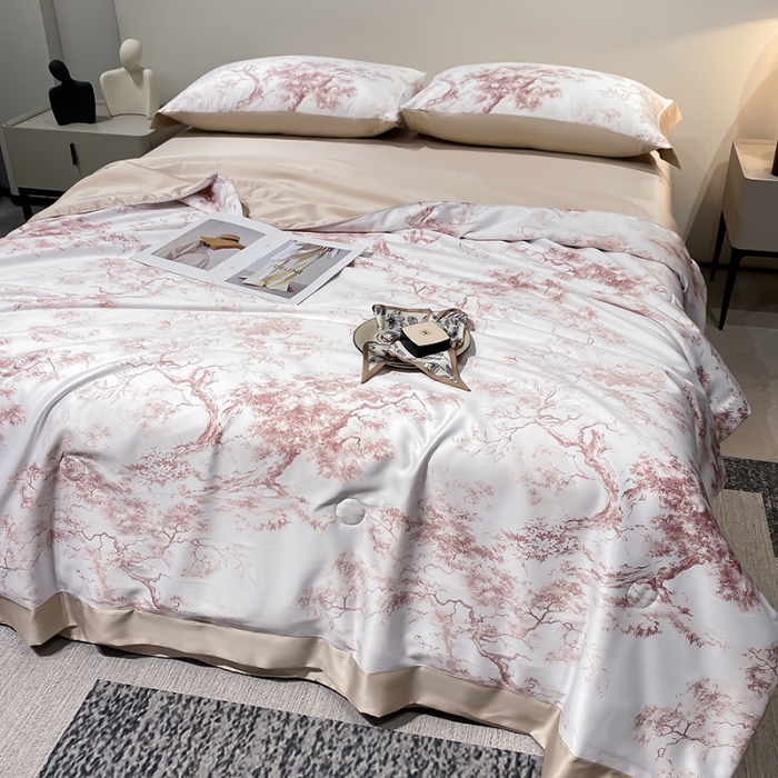 91家纺网 家纺一手货源 找家纺 澳梵家居 2023新款3M工艺雪莲天丝夏被四件套 烟雨集