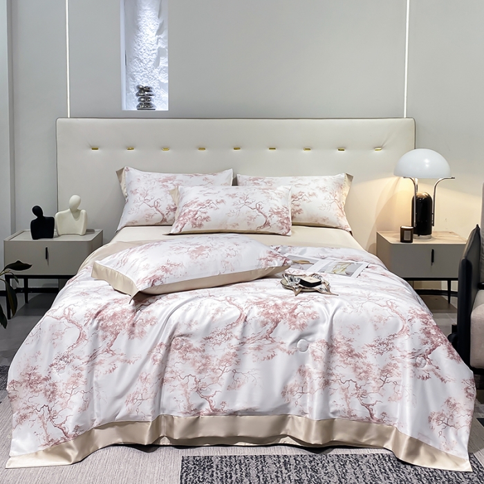 91家纺网 家纺一手货源 找家纺 澳梵家居 2023新款3M工艺雪莲天丝夏被四件套 烟雨集