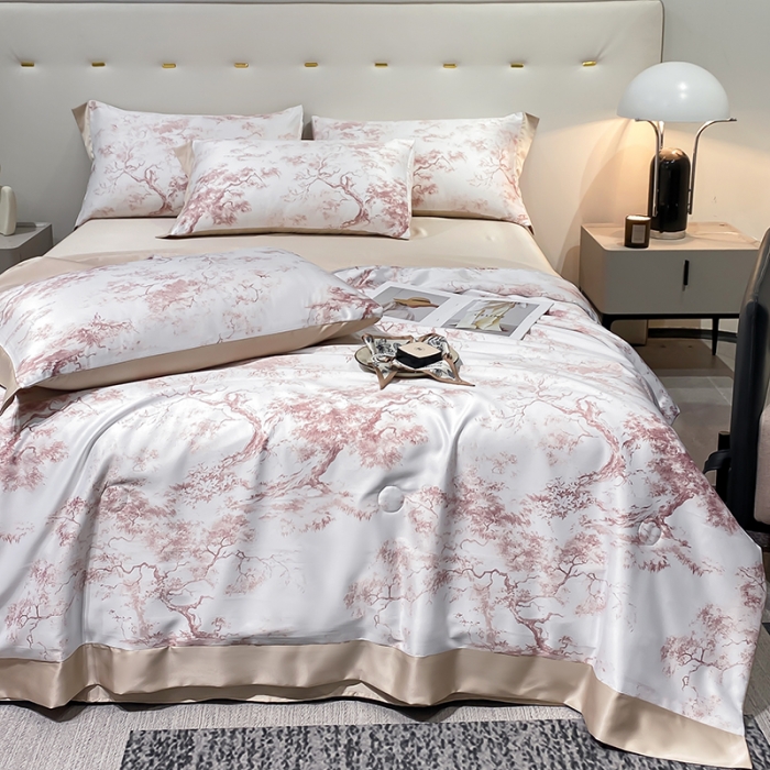 91家纺网 家纺一手货源 找家纺 澳梵家居 2023新款3M工艺雪莲天丝夏被四件套 烟雨集