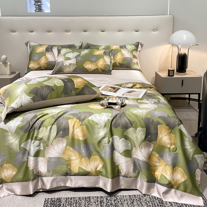 91家纺网 家纺一手货源 找家纺 澳梵家居 2023新款3M工艺雪莲天丝夏被四件套 银杏