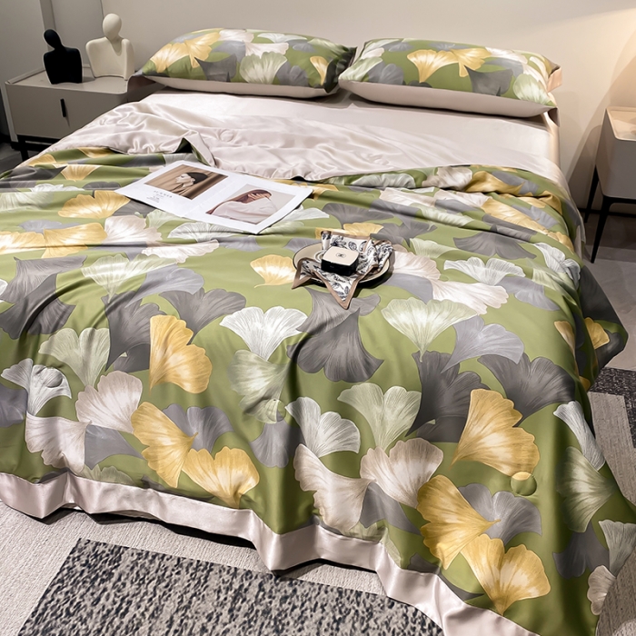 91家纺网 家纺一手货源 找家纺 澳梵家居 2023新款3M工艺雪莲天丝夏被四件套 银杏