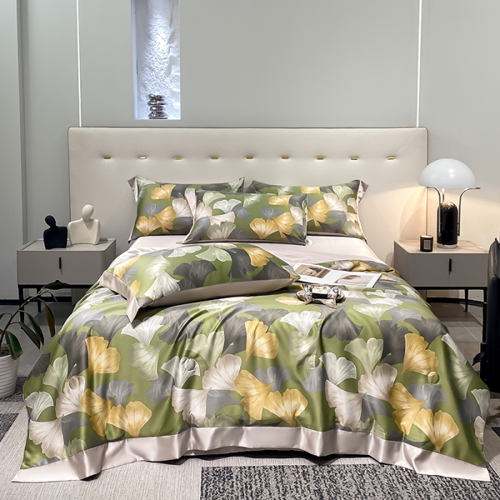 91家纺网 家纺一手货源 找家纺 澳梵家居 2023新款3M工艺雪莲天丝夏被四件套 银杏