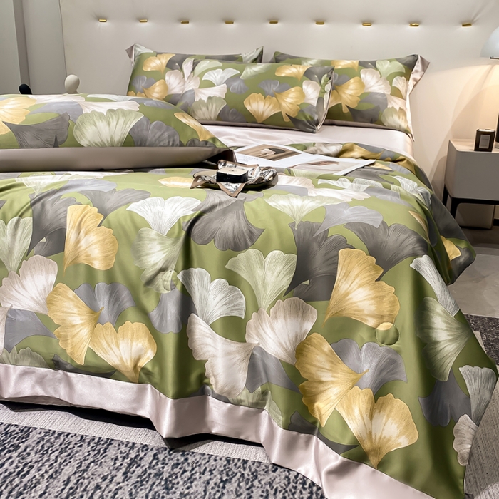 91家纺网 家纺一手货源 找家纺 澳梵家居 2023新款3M工艺雪莲天丝夏被四件套 银杏