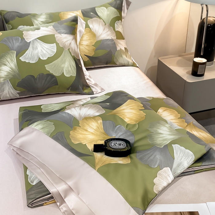 91家纺网 家纺一手货源 找家纺 澳梵家居 2023新款3M工艺雪莲天丝夏被四件套 银杏