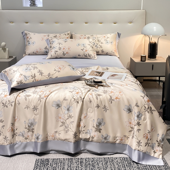 91家纺网 家纺一手货源 找家纺 澳梵家居 2023新款3M工艺雪莲天丝夏被四件套 紫鸢尾