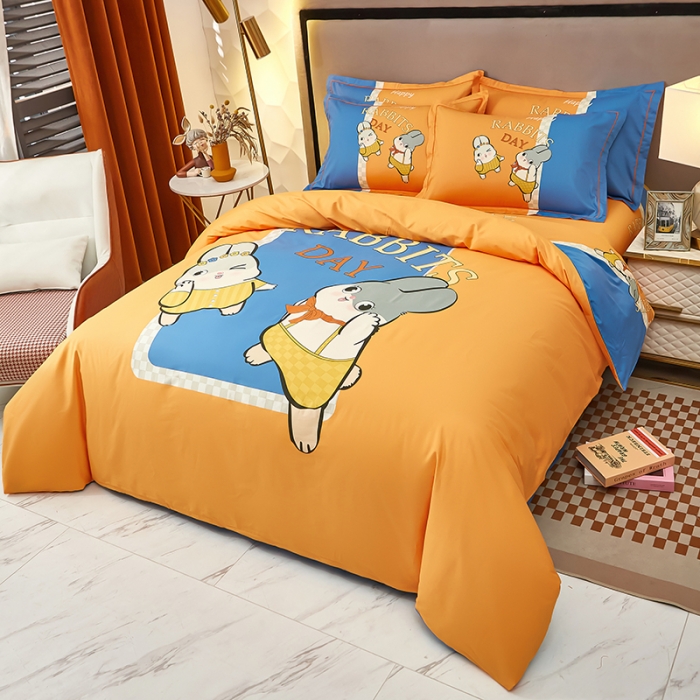 91家纺网 家纺一手货源 找家纺 雲归梦 2023新款13372大版活性四件套 波比兔-桔