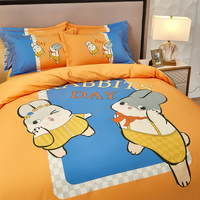 91家纺网 家纺一手货源 找家纺 雲归梦 2023新款13372大版活性四件套 波比兔-桔