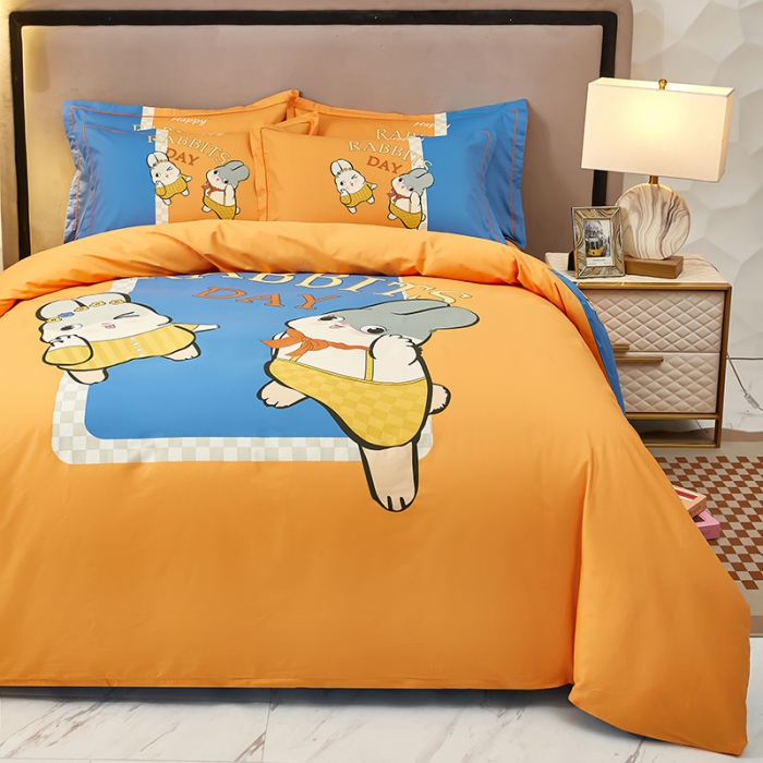 91家纺网 家纺一手货源 找家纺 雲归梦 2023新款13372大版活性四件套 波比兔-桔