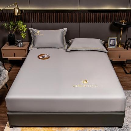 91家纺网 家纺一手货源 找家纺 丽美人 2023新款水洗真丝床笠款凉席-山茶花系列 山茶花-灰色