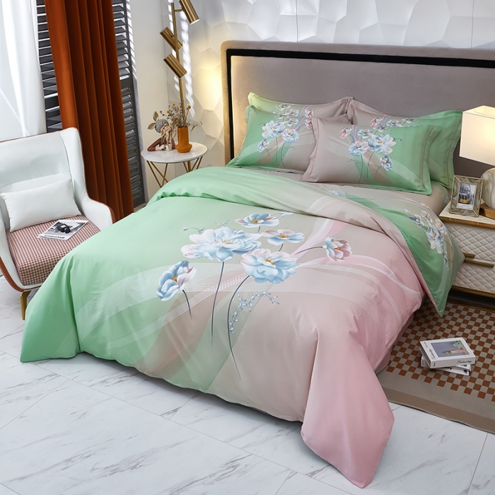 91家纺网 家纺一手货源 找家纺 雲归梦 2023新款13372大版活性四件套 流光韵影-绿粉