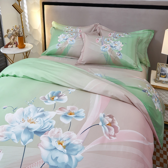 91家纺网 家纺一手货源 找家纺 雲归梦 2023新款13372大版活性四件套 流光韵影-绿粉