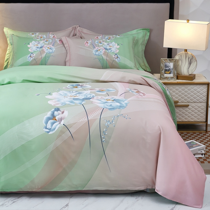 91家纺网 家纺一手货源 找家纺 雲归梦 2023新款13372大版活性四件套 流光韵影-绿粉