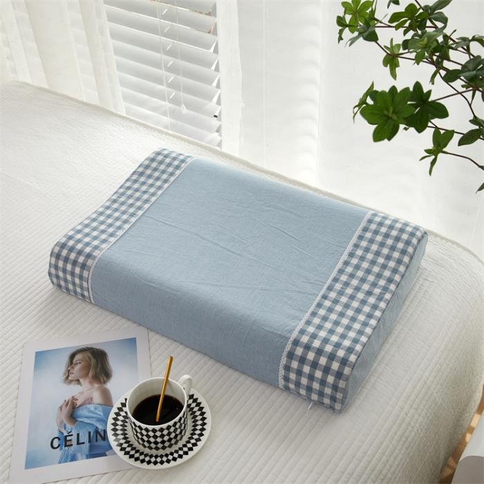 91家纺网 家纺一手货源 找家纺 成人天然乳胶枕单人乳胶枕头全棉枕套高低平面款颈椎枕