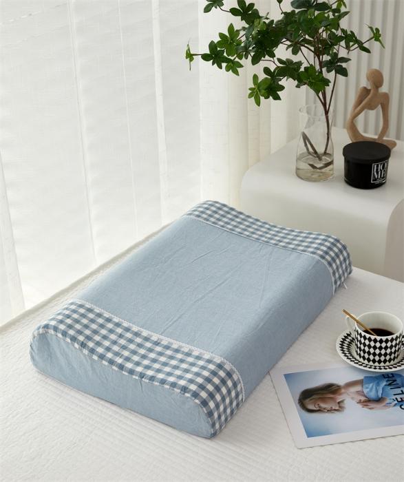 91家纺网 家纺一手货源 找家纺 成人天然乳胶枕单人乳胶枕头全棉枕套高低平面款颈椎枕