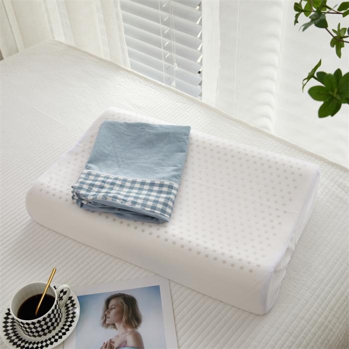 91家纺网 家纺一手货源 找家纺 成人天然乳胶枕单人乳胶枕头全棉枕套高低平面款颈椎枕