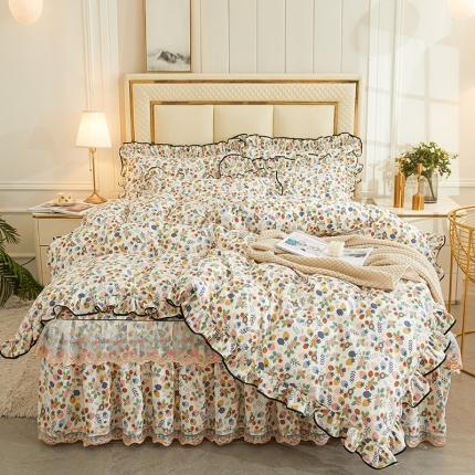 91家纺网 家纺一手货源 找家纺 宜凡 2023新款四季款全棉夹棉床裙四件套 缤纷草莓