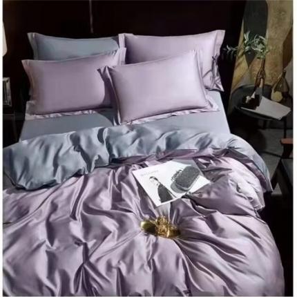 U品汇 60支长绒棉纯色双拼色纯棉全棉四件套床单被套 木槿紫+烟灰