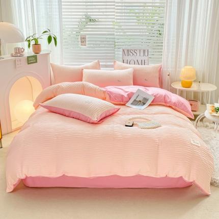 91家纺网 家纺一手货源 找家纺 (总)红日子 2024新款韩版泡泡纱提花水洗棉纯色四件套