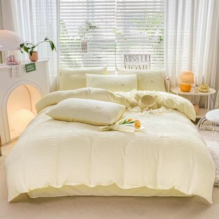 91家纺网 家纺一手货源 找家纺 (总)红日子 2024新款韩版泡泡纱提花水洗棉纯色四件套